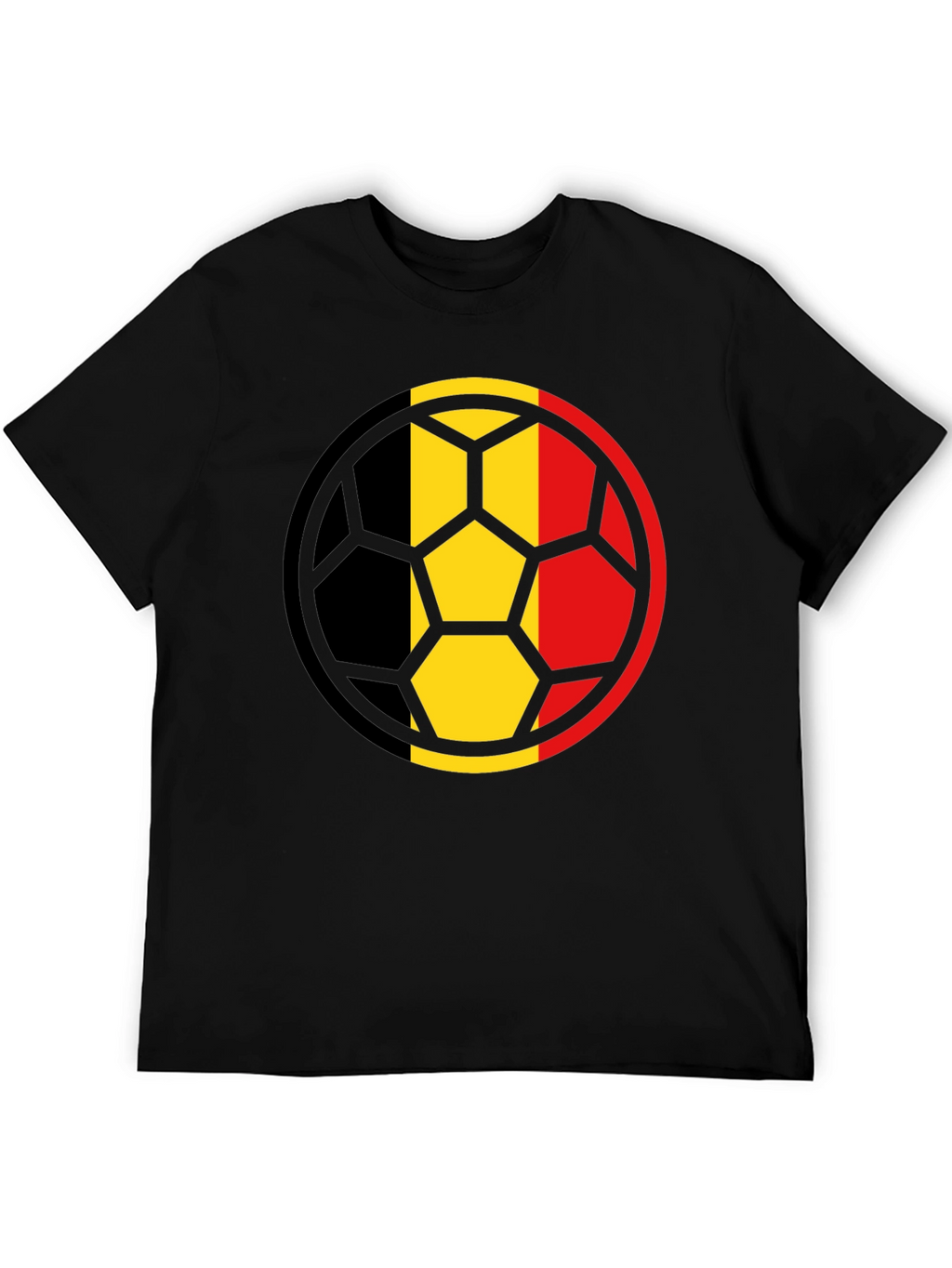 Belgium Flag Soccer Ball Black T-Shirt