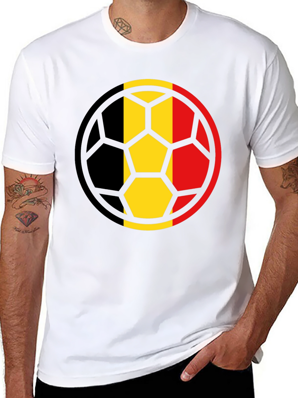 Belgium Flag Soccer Ball Black T-Shirt