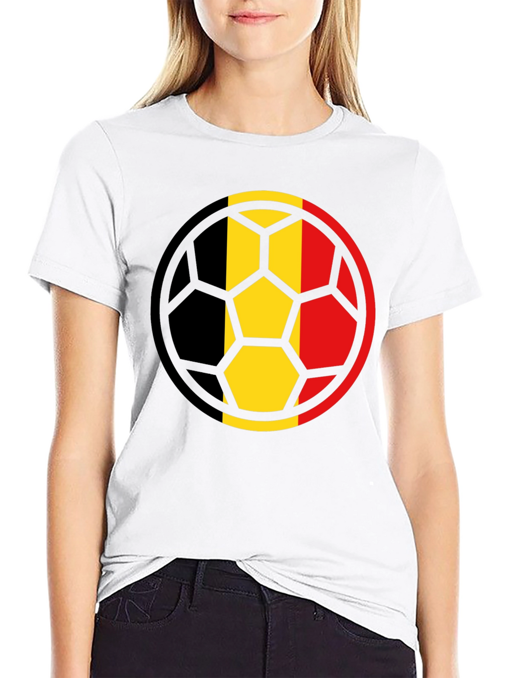 Belgium Flag Soccer Ball Black T-Shirt