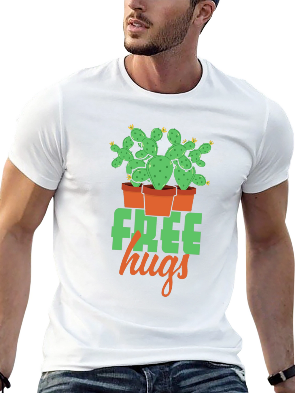 Free Hugs Cactus Graphic T-Shirt - Black