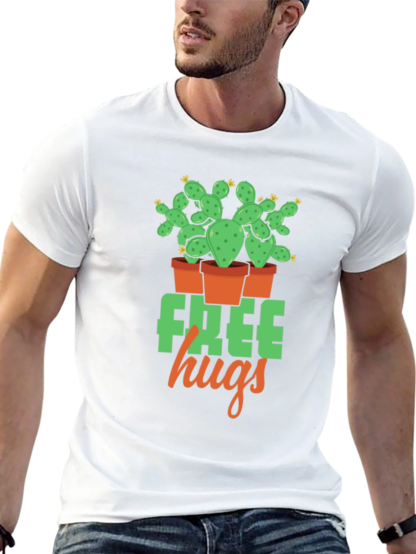 Free Hugs Cactus Graphic T-Shirt - Black