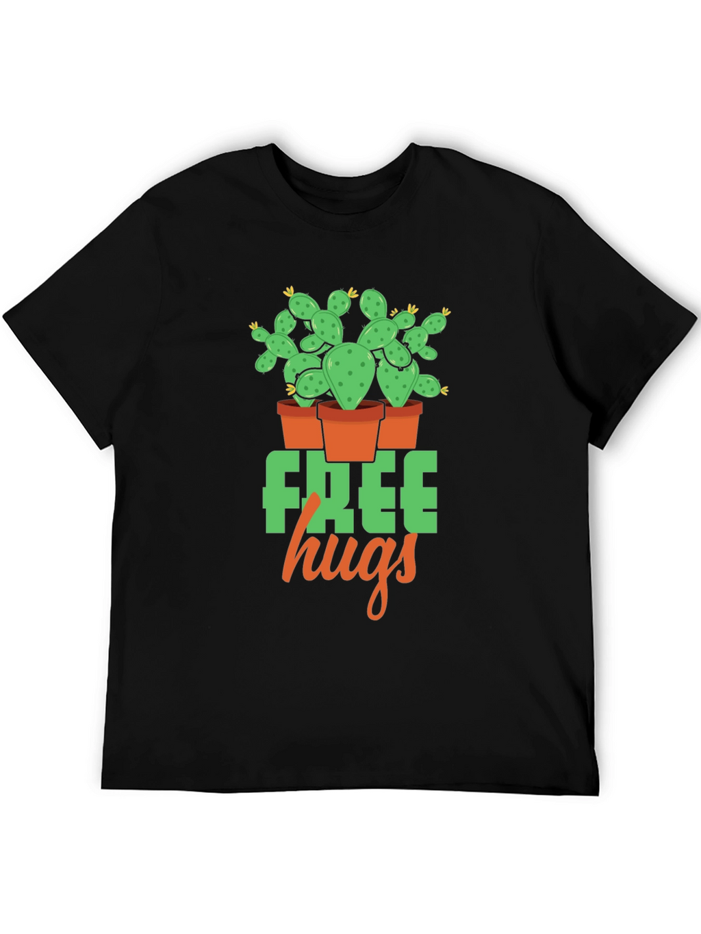 Free Hugs Cactus Graphic T-Shirt - Black