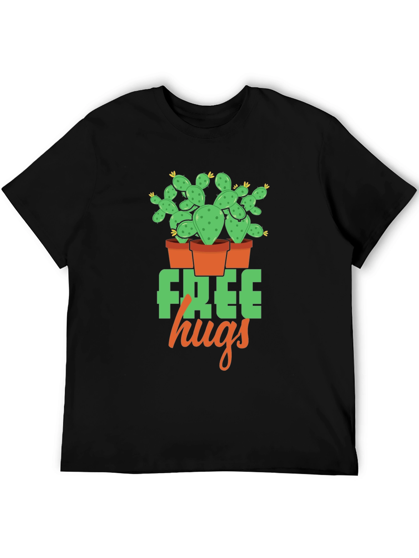 Free Hugs Cactus Graphic T-Shirt - Black