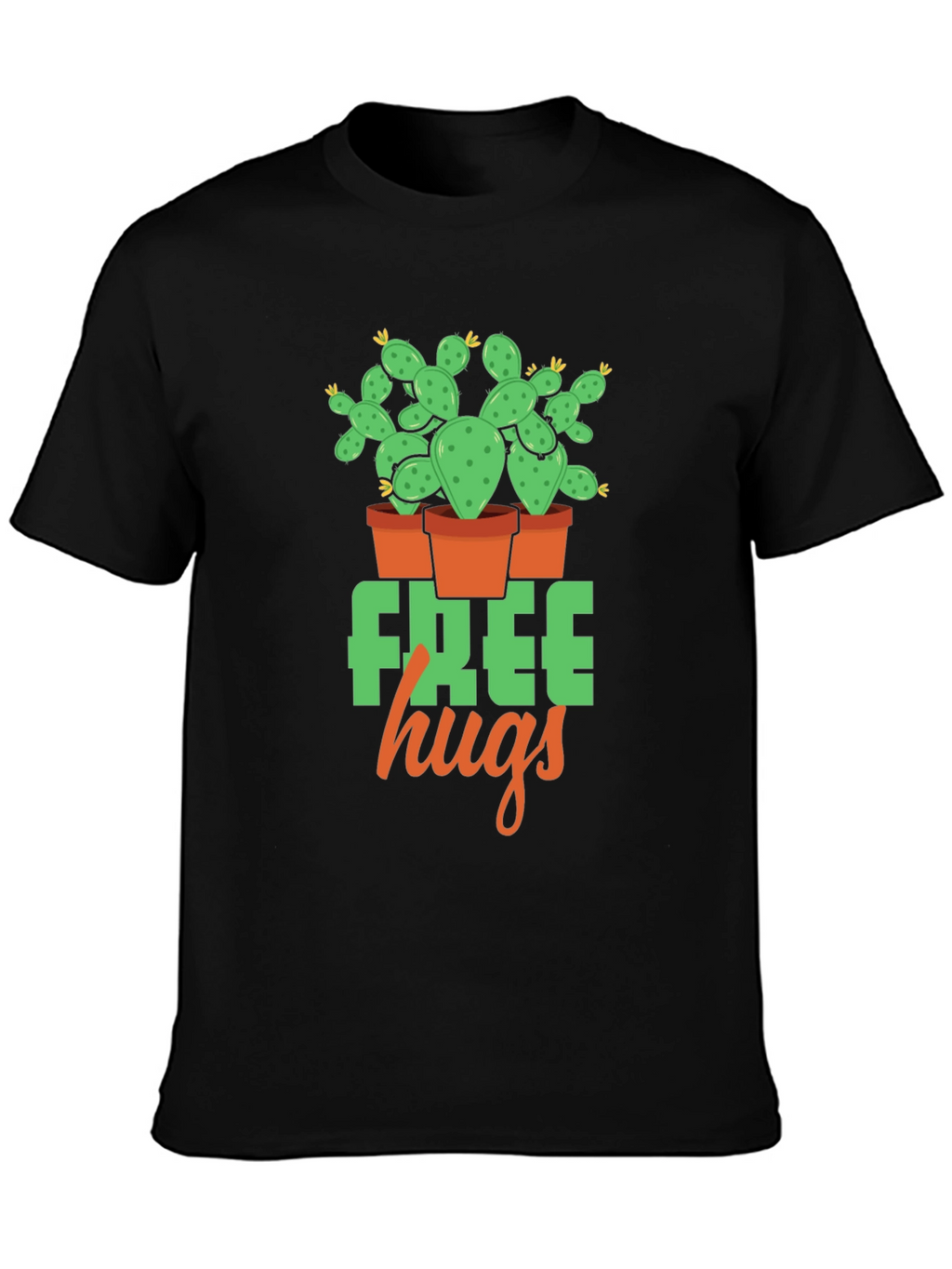 Free Hugs Cactus Graphic T-Shirt - Black