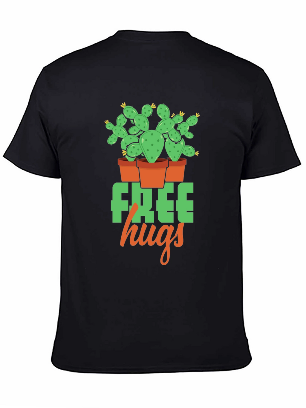 Free Hugs Cactus Graphic T-Shirt - Black