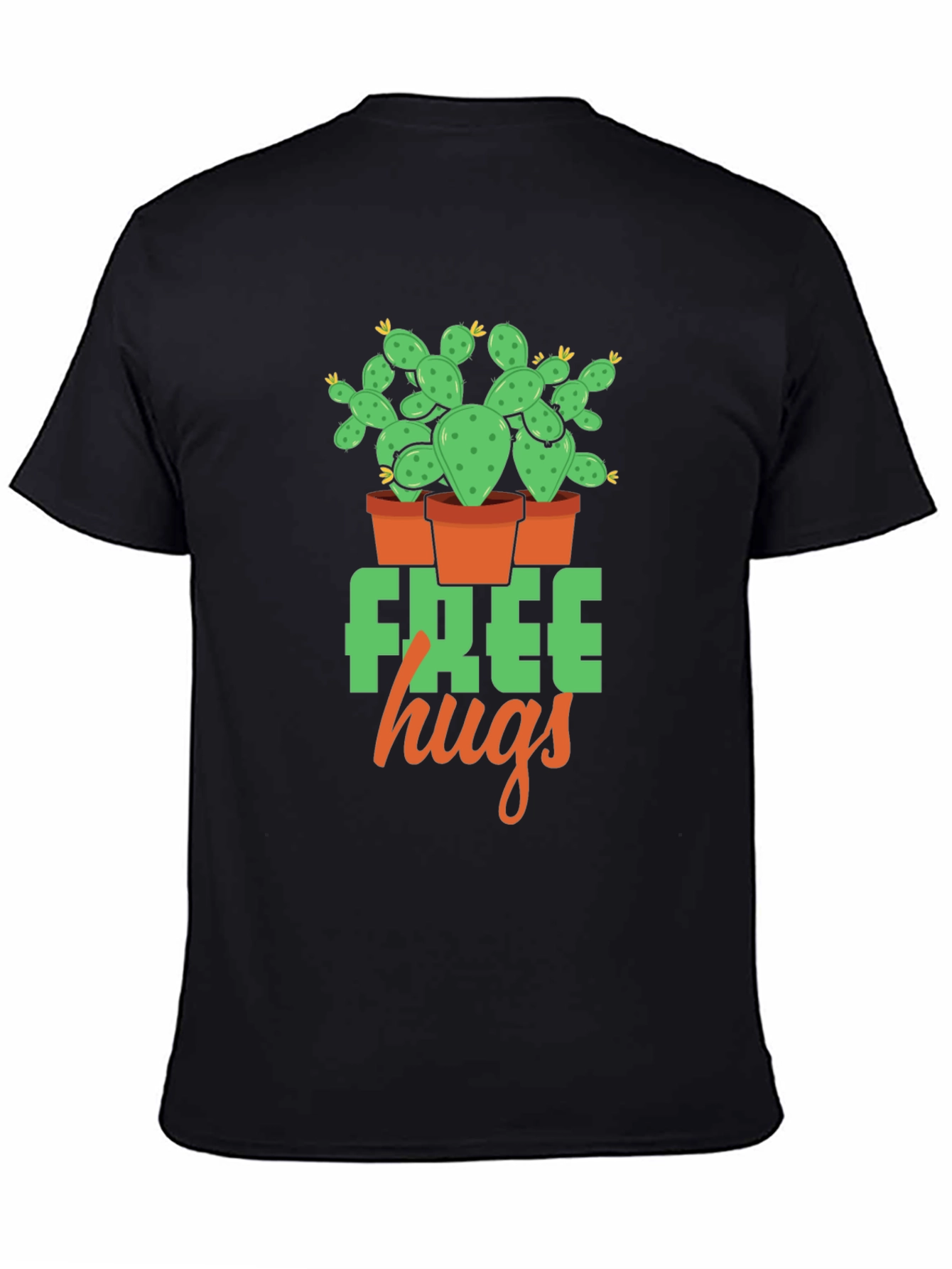 Free Hugs Cactus Graphic T-Shirt - Black