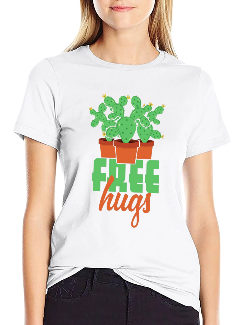 Free Hugs Cactus Graphic T-Shirt - Black