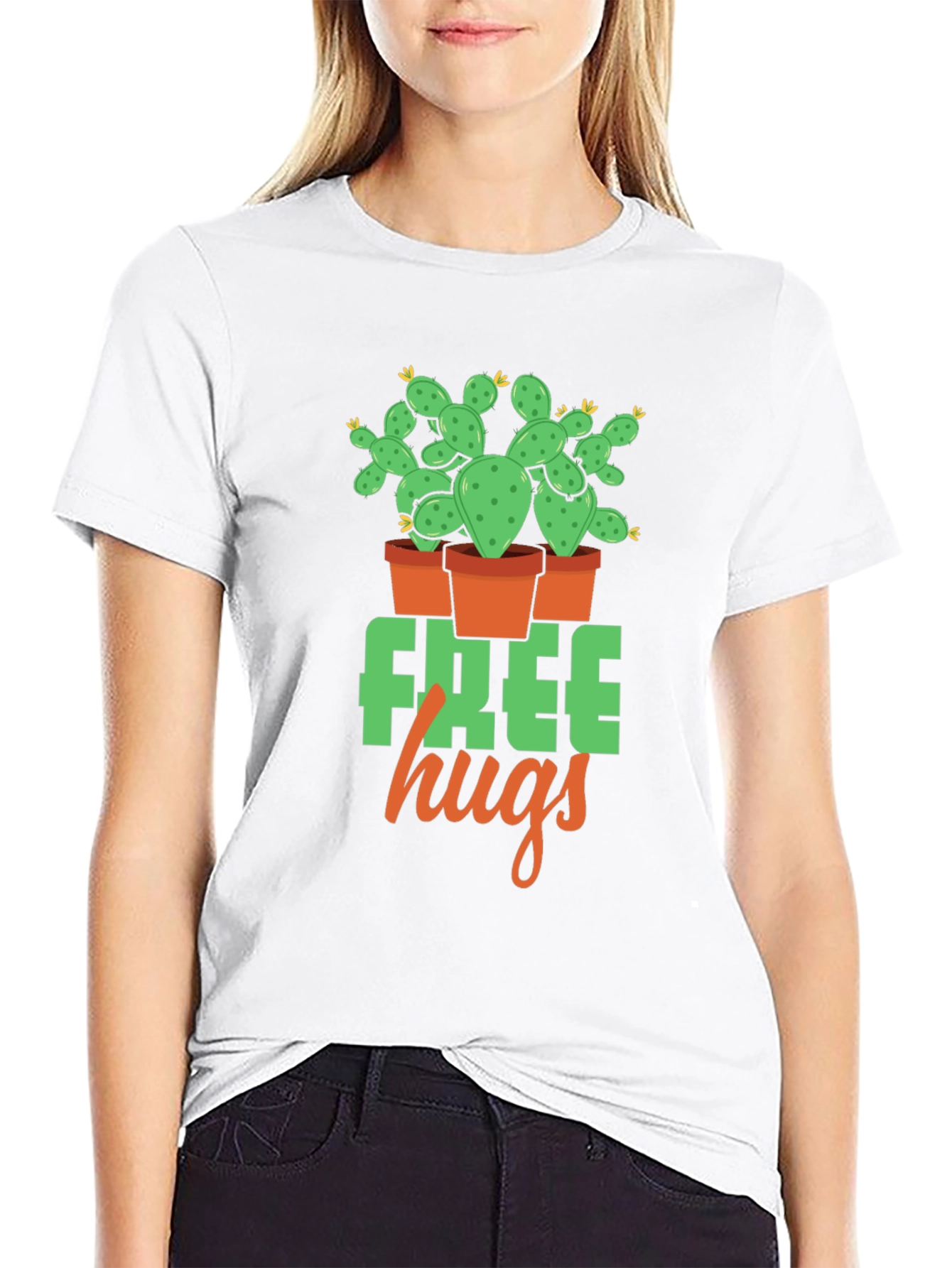 Free Hugs Cactus Graphic T-Shirt - Black