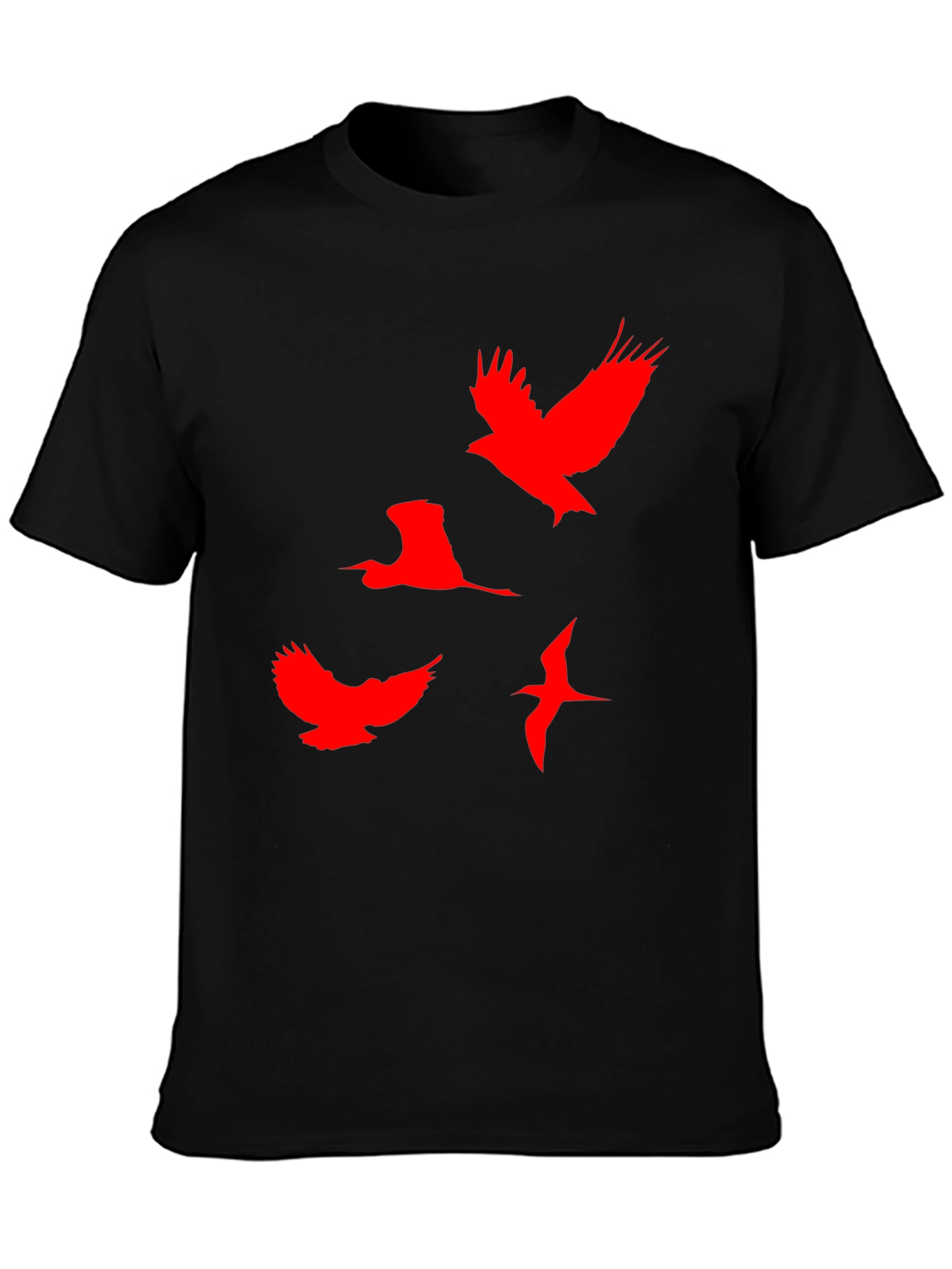 Red Birds Graphic Black T-Shirt