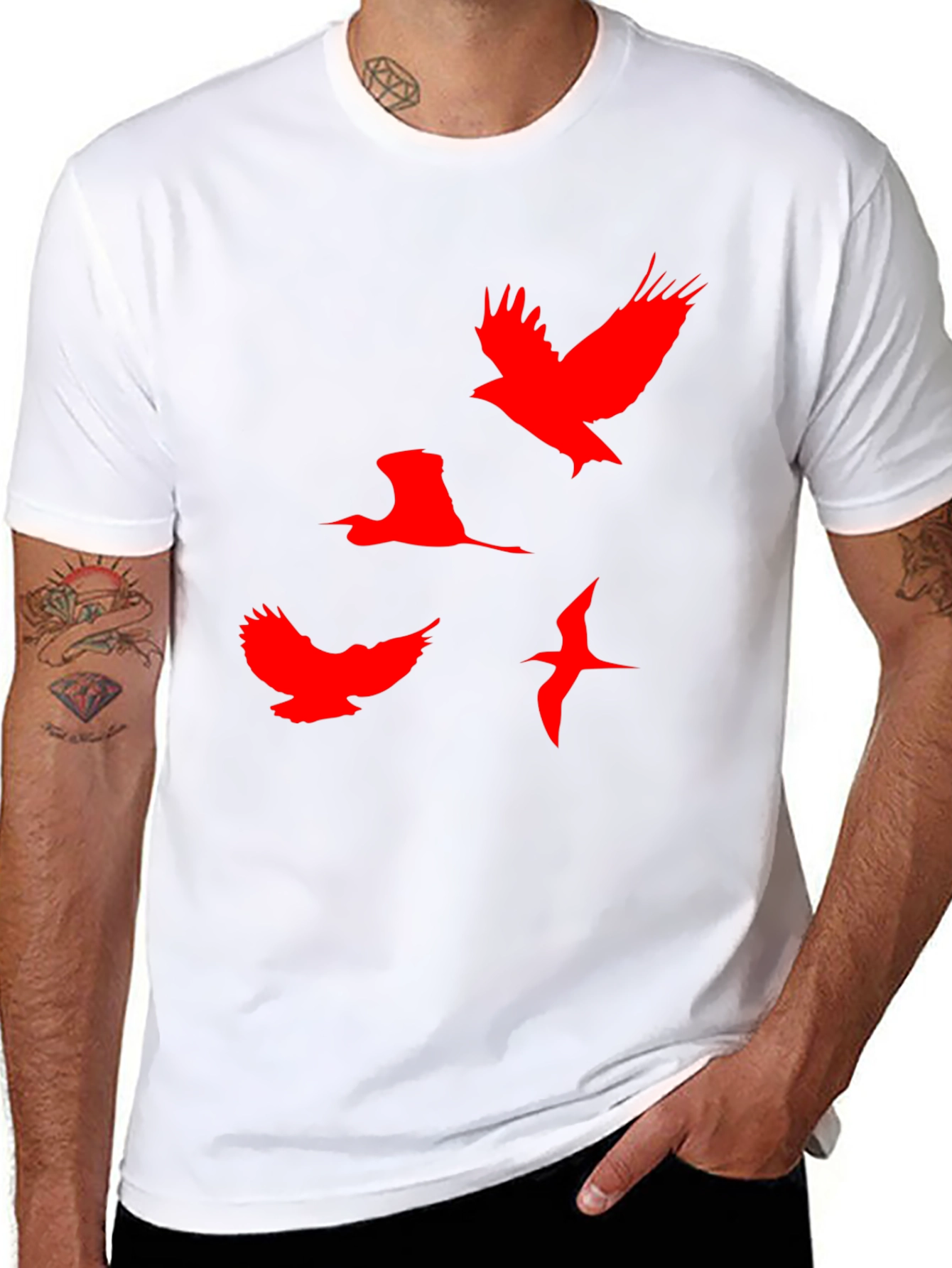 Red Birds Graphic Black T-Shirt