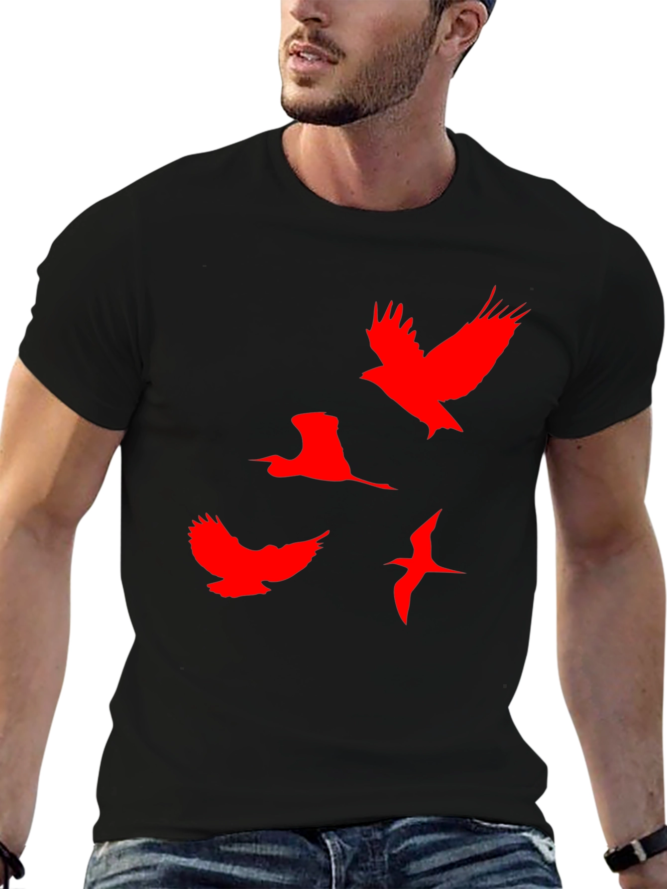Red Birds Graphic Black T-Shirt
