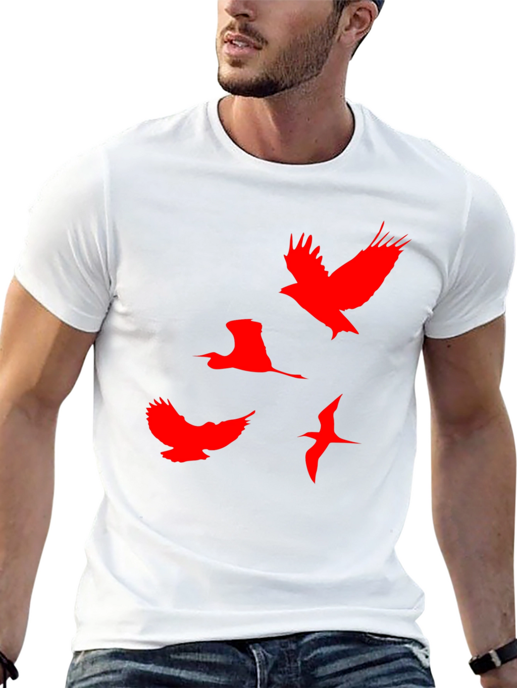 Red Birds Graphic Black T-Shirt
