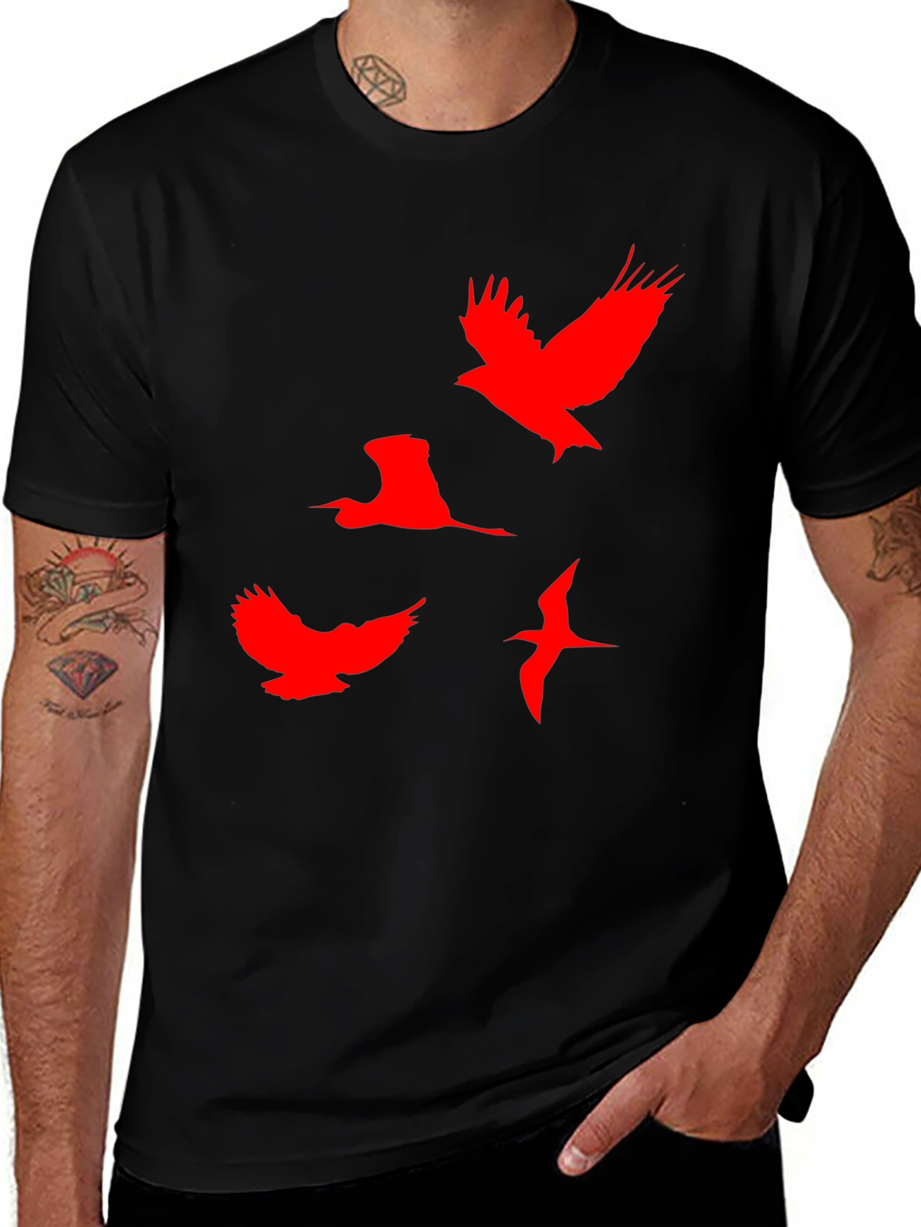 Red Birds Graphic Black T-Shirt