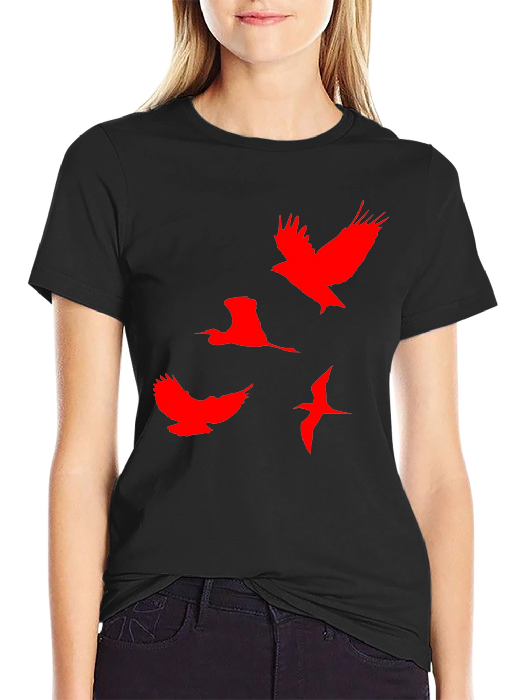 Red Birds Graphic Black T-Shirt