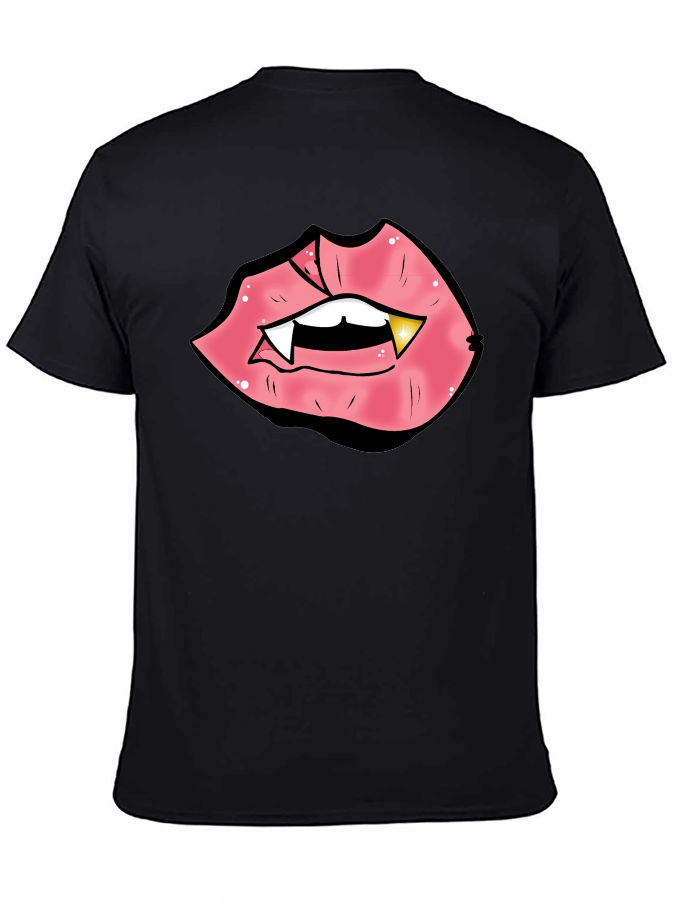 Vampire Lips Graphic Tee - Black Cotton Blend