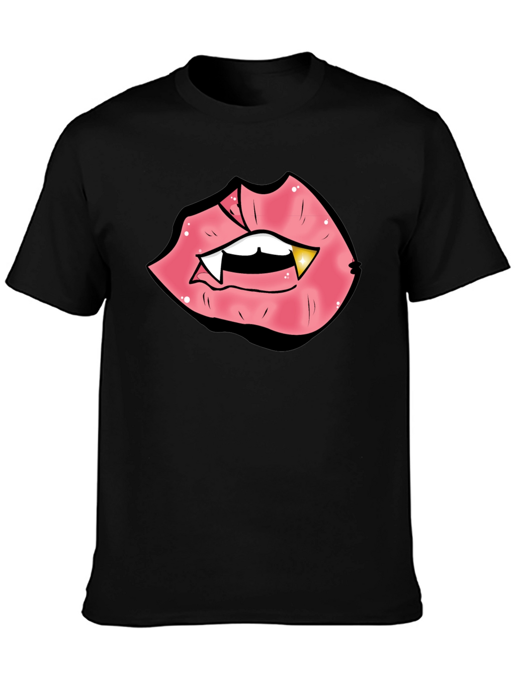 Vampire Lips Graphic Tee - Black Cotton Blend