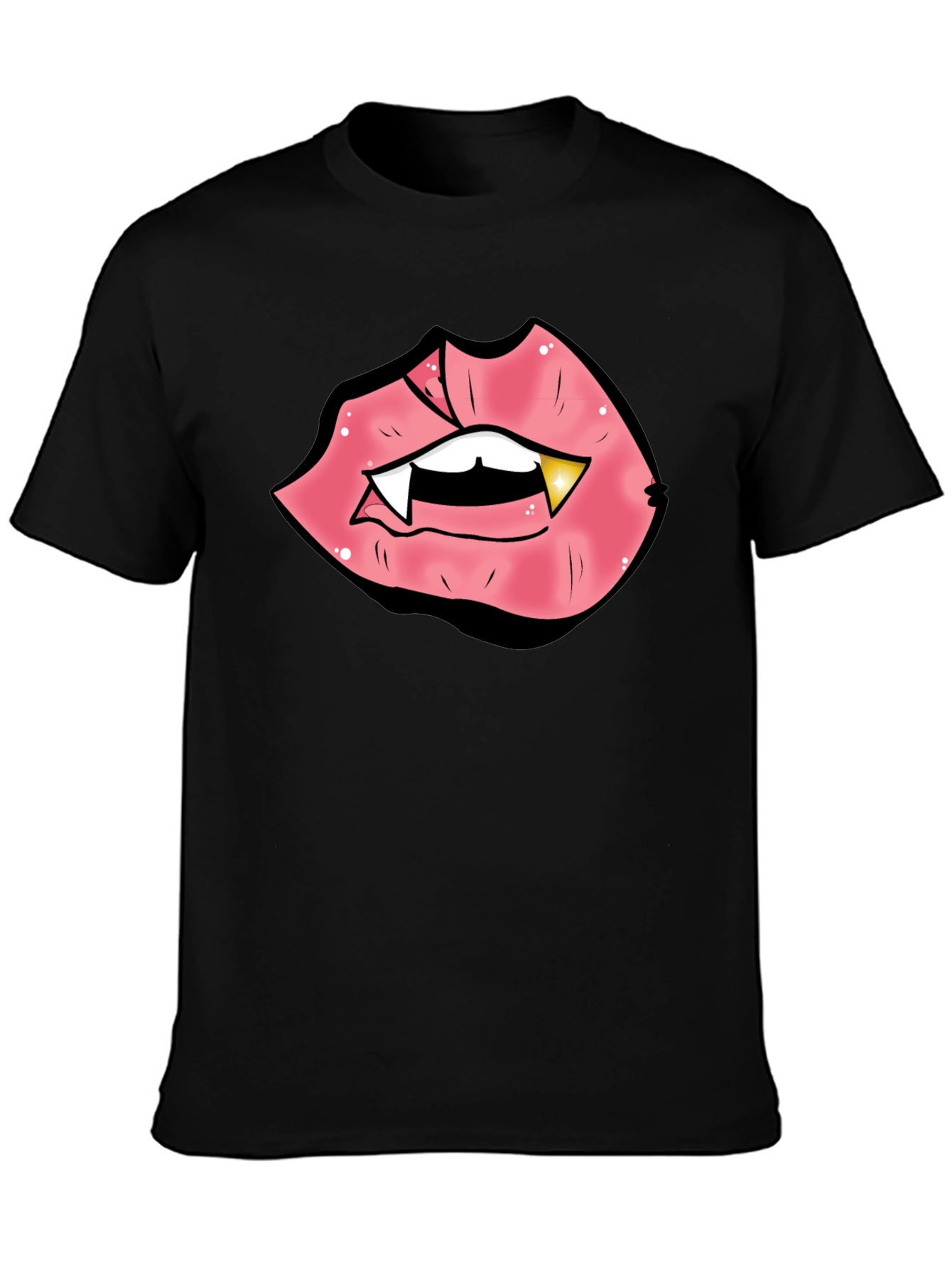 Vampire Lips Graphic Tee - Black Cotton Blend