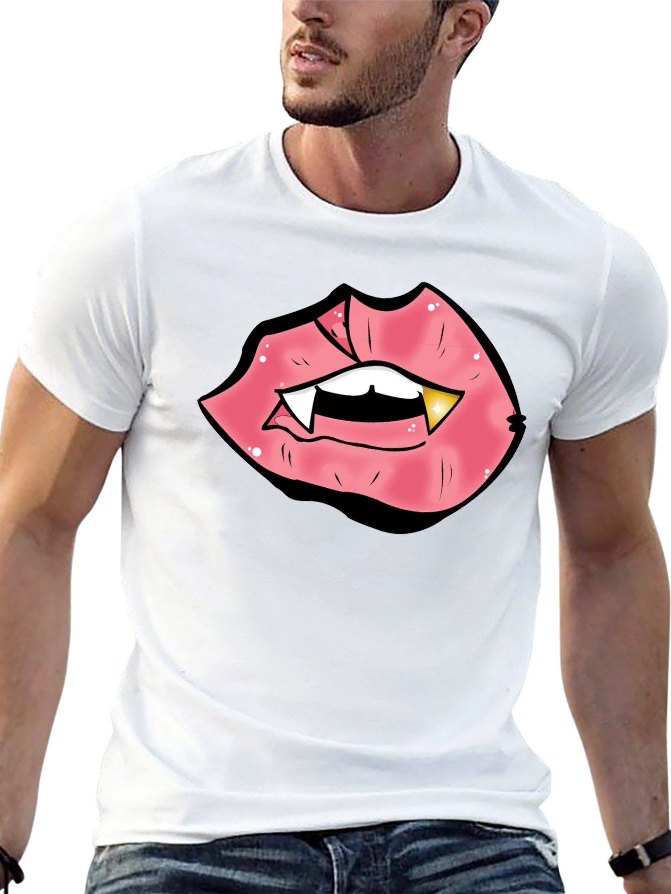 Vampire Lips Graphic Tee - Black Cotton Blend