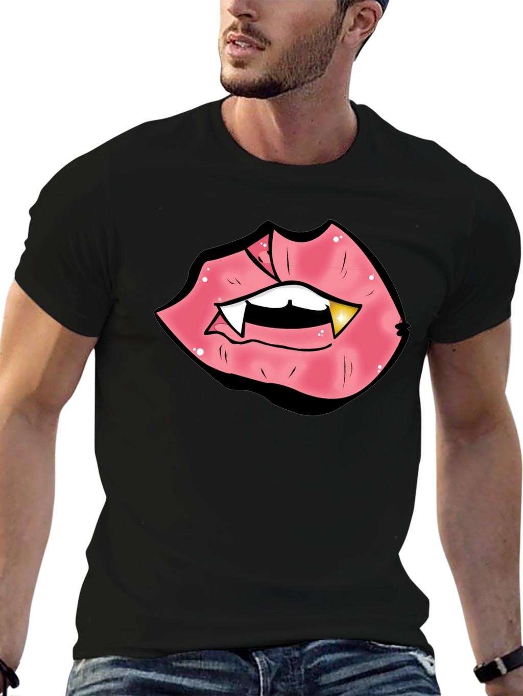 Vampire Lips Graphic Tee - Black Cotton Blend