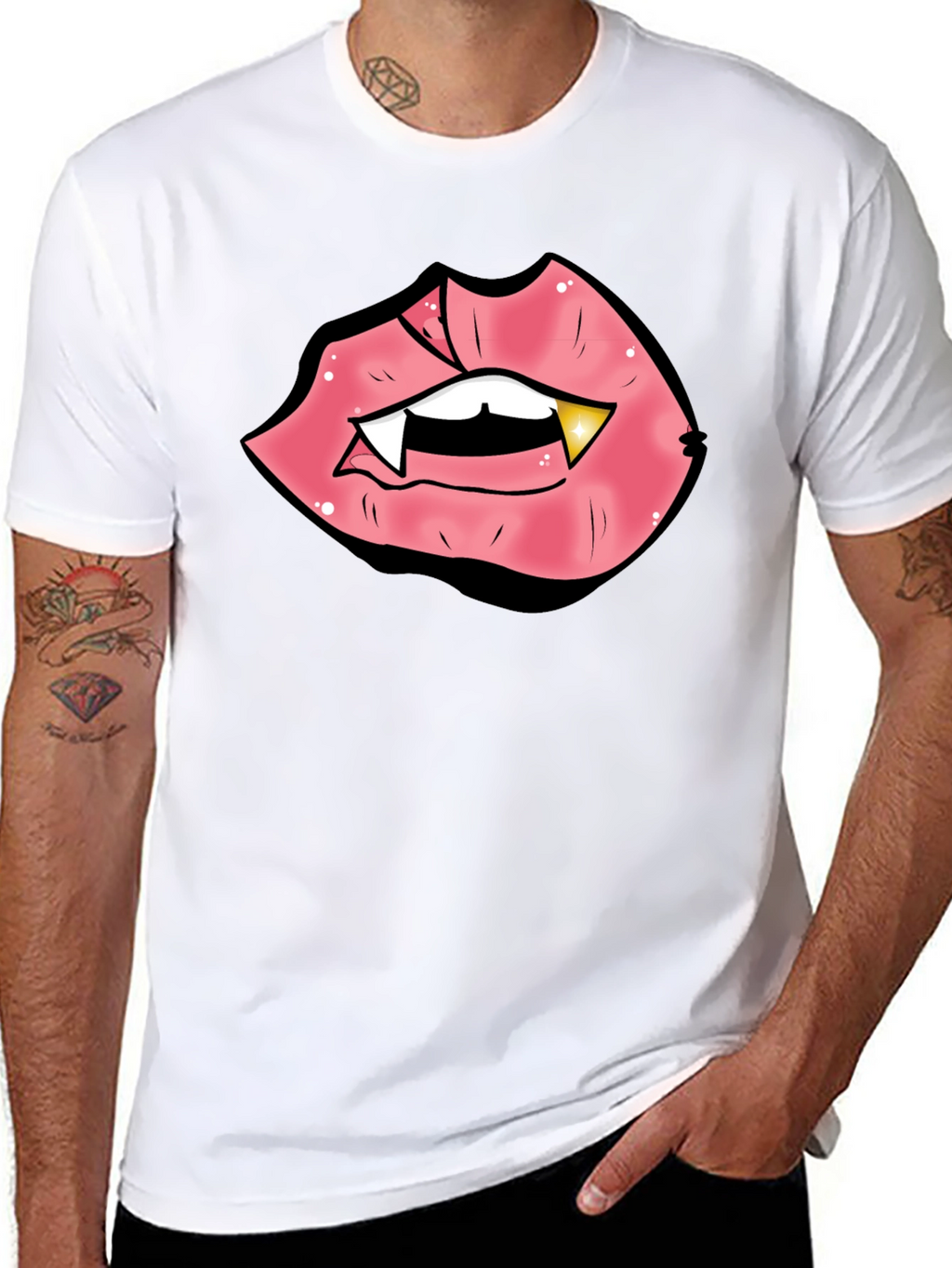 Vampire Lips Graphic Tee - Black Cotton Blend