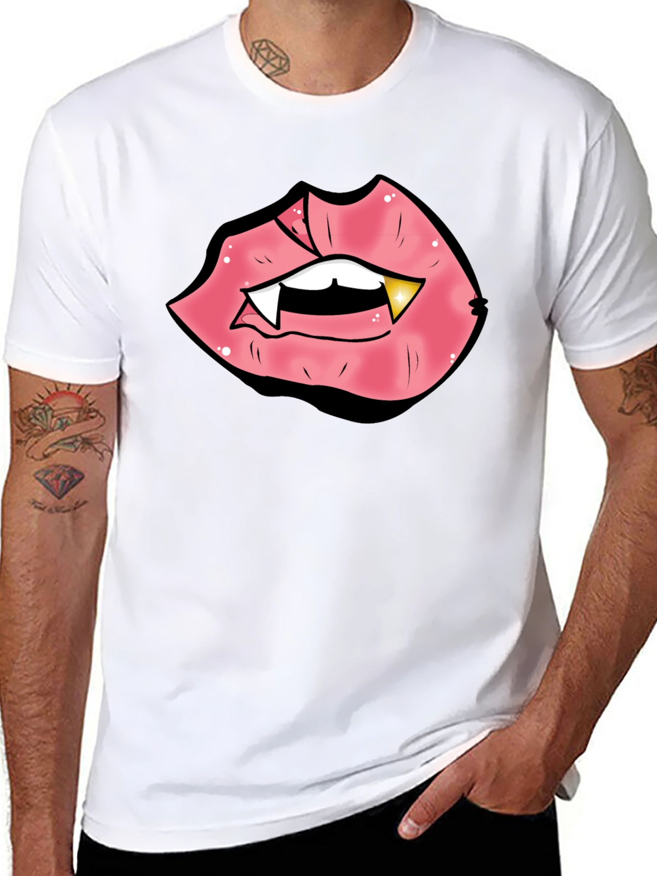 Vampire Lips Graphic Tee - Black Cotton Blend