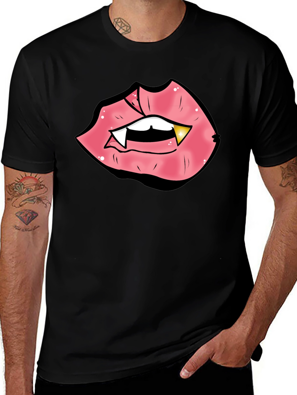 Vampire Lips Graphic Tee - Black Cotton Blend
