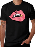 Vampire Lips Graphic Tee - Black Cotton Blend
