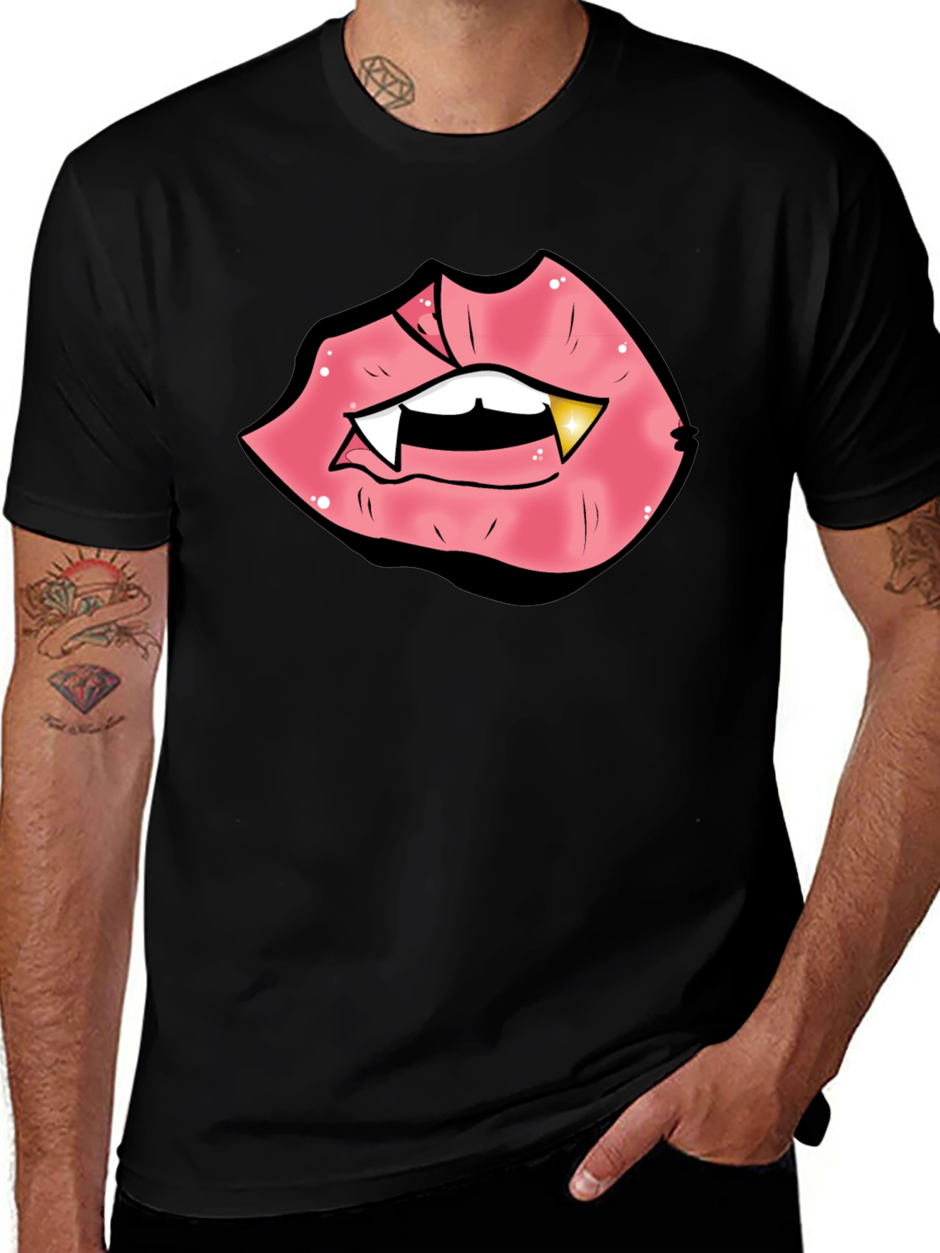 Vampire Lips Graphic Tee - Black Cotton Blend