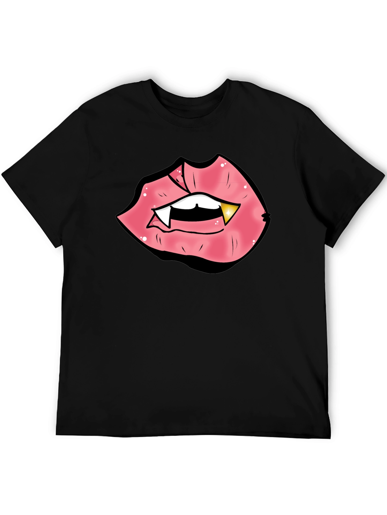 Vampire Lips Graphic Tee - Black Cotton Blend