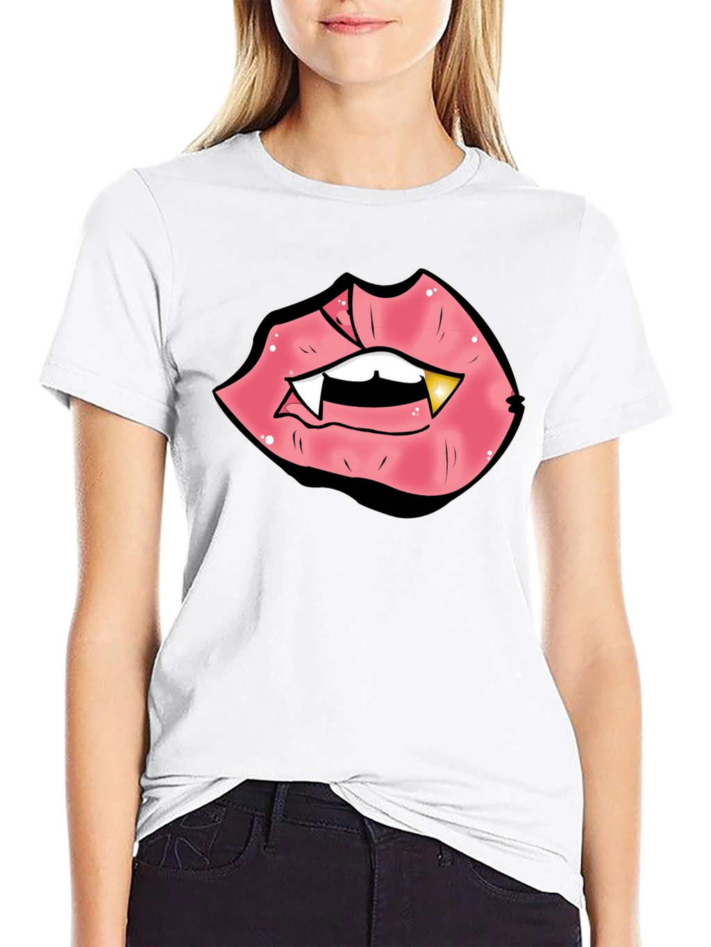 Vampire Lips Graphic Tee - Black Cotton Blend
