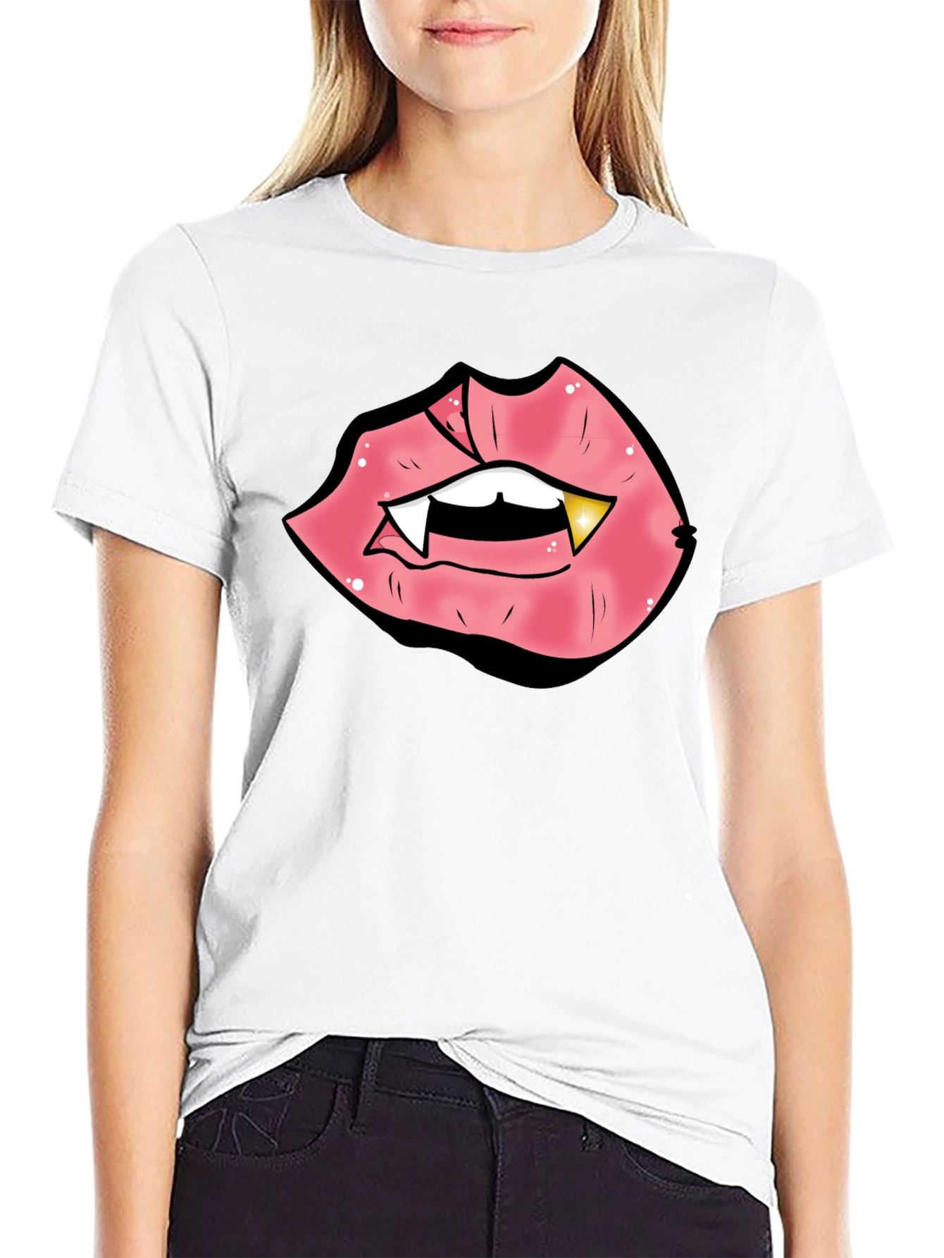 Vampire Lips Graphic Tee - Black Cotton Blend