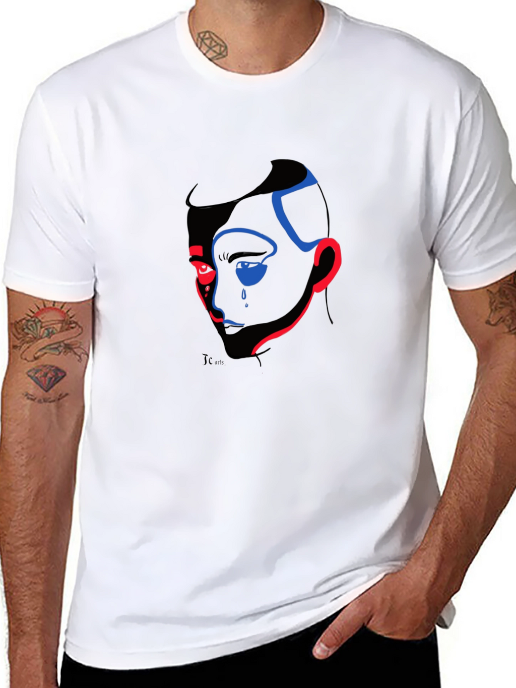 Abstract Face Graphic Print Black T-Shirt