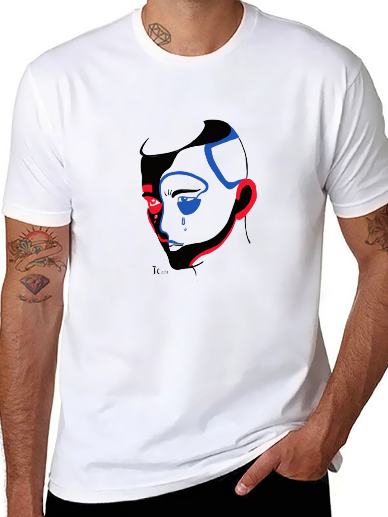 Abstract Face Graphic Print Black T-Shirt