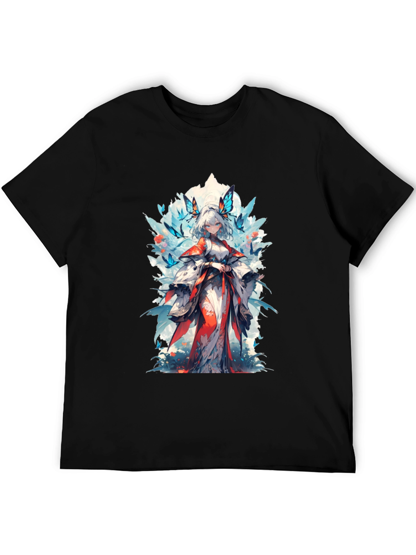Anime Girl Butterfly T-Shirt - Black