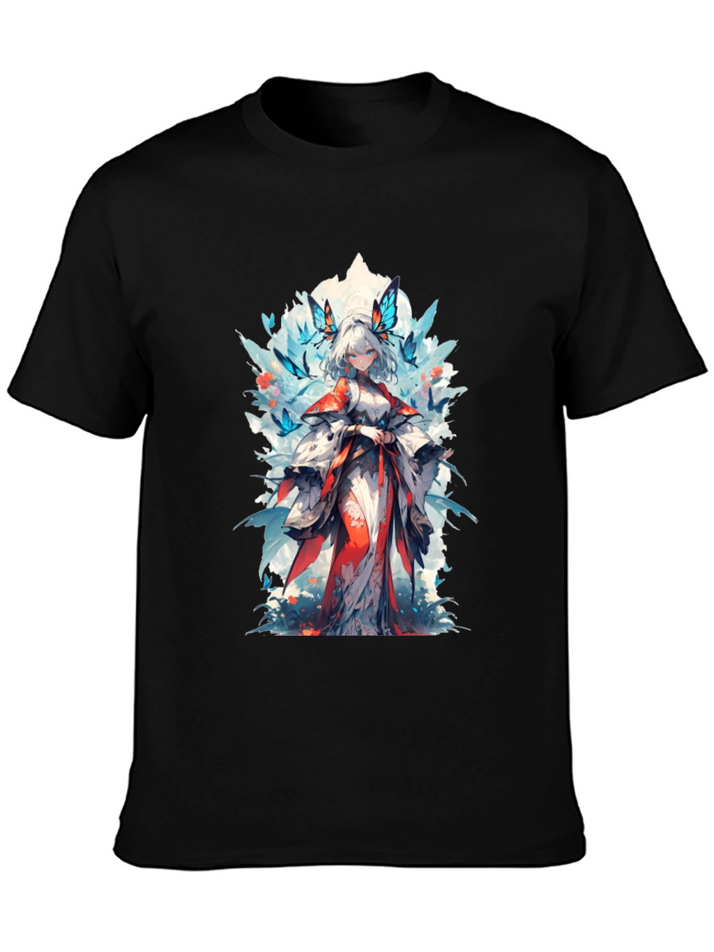 Anime Girl Butterfly T-Shirt - Black