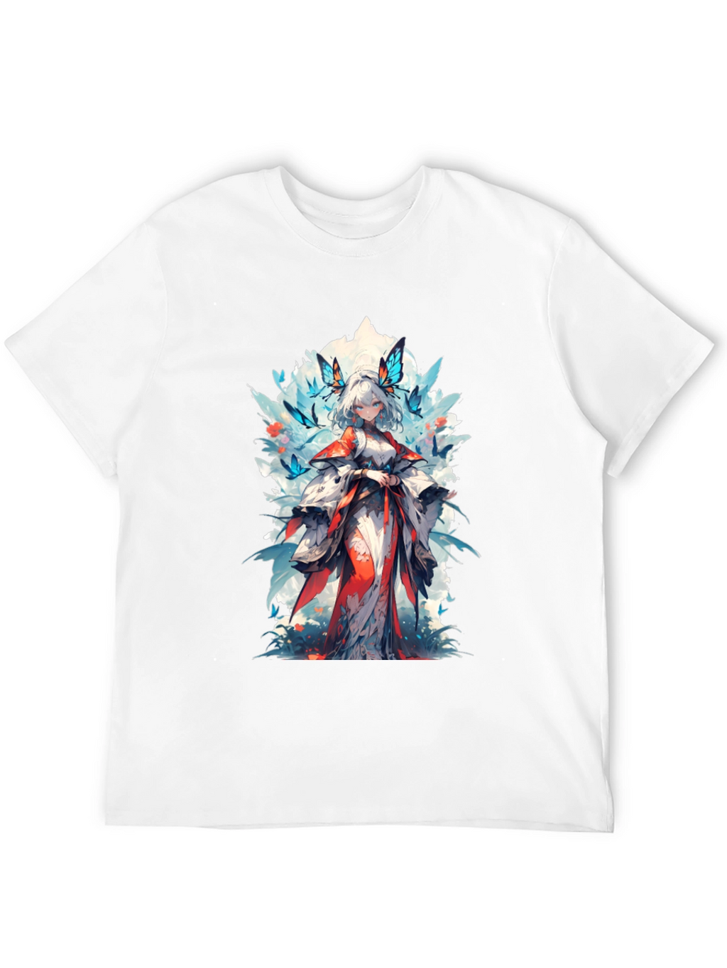 Anime Girl Butterfly T-Shirt - Black