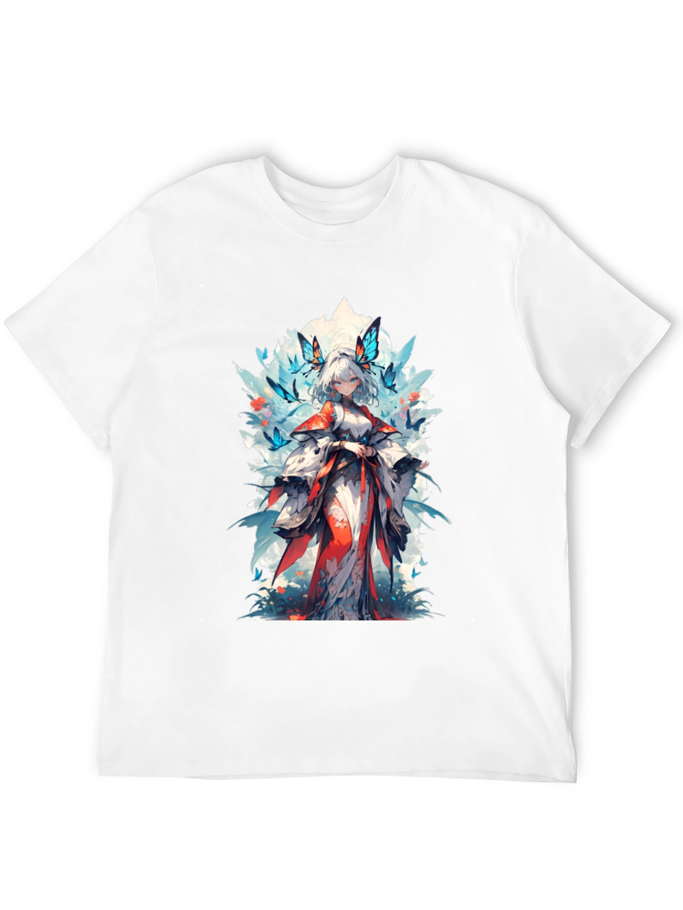 Anime Girl Butterfly T-Shirt - Black