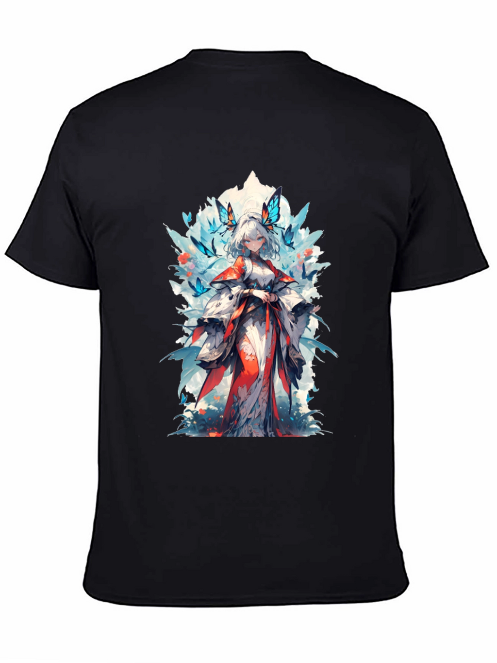 Anime Girl Butterfly T-Shirt - Black