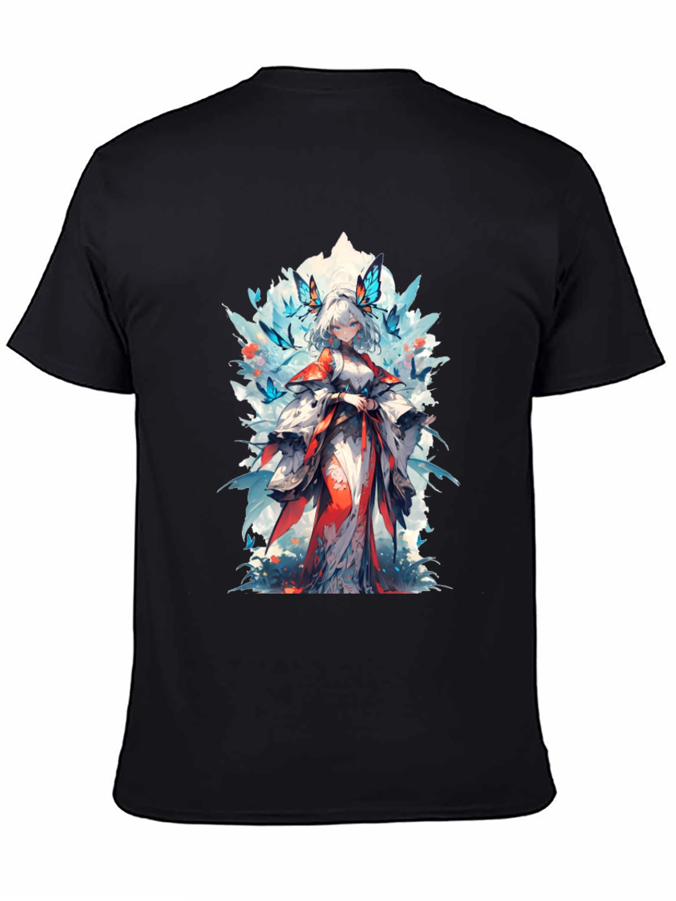 Anime Girl Butterfly T-Shirt - Black