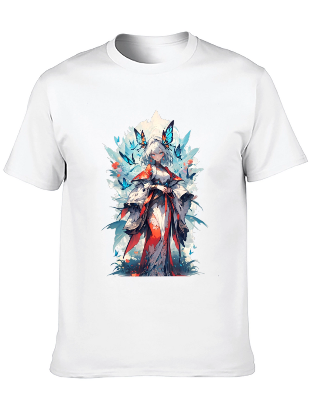 Anime Girl Butterfly T-Shirt - Black