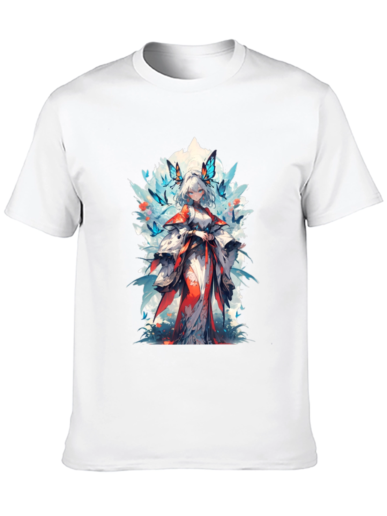 Anime Girl Butterfly T-Shirt - Black