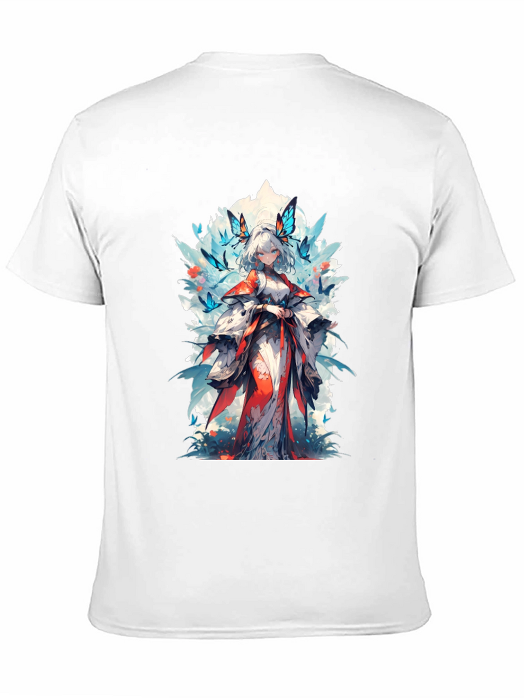Anime Girl Butterfly T-Shirt - Black