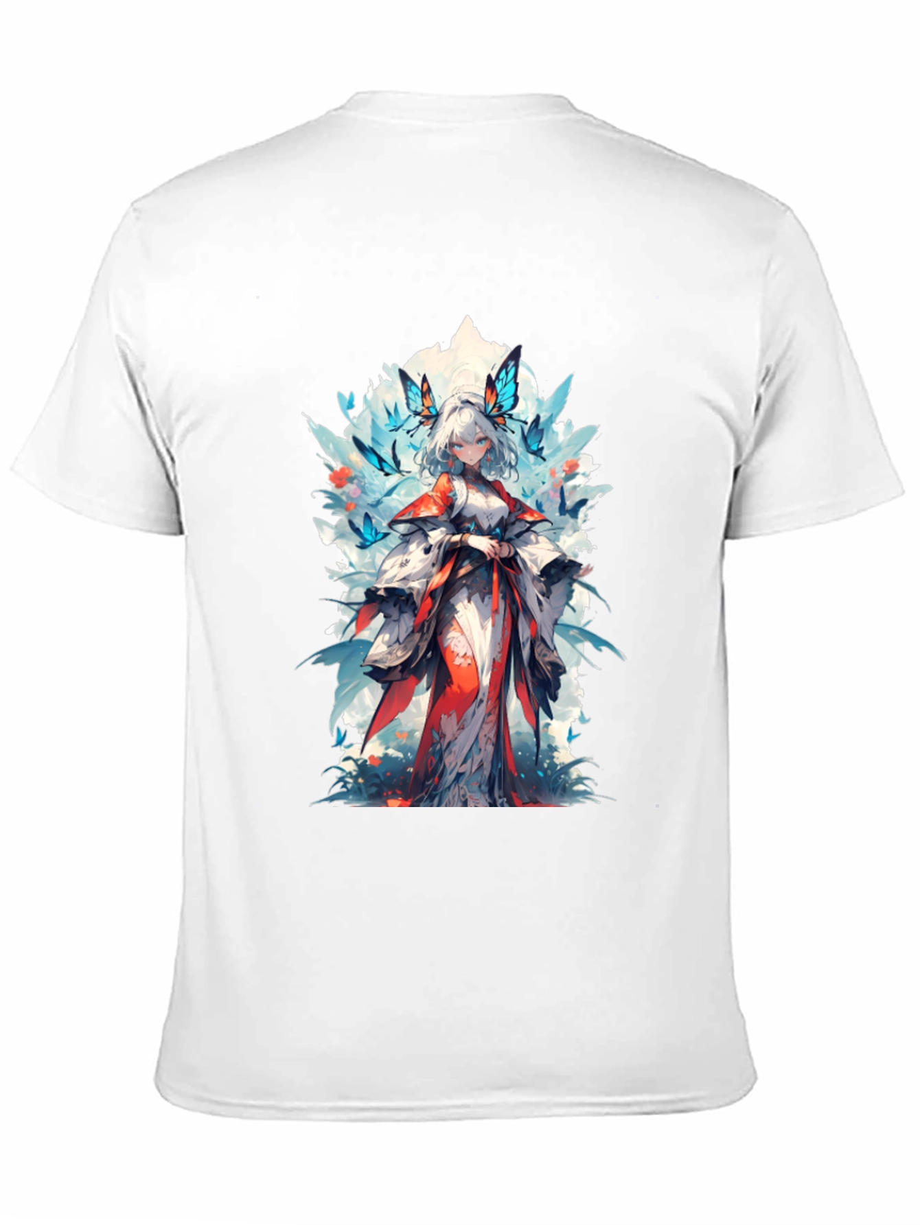 Anime Girl Butterfly T-Shirt - Black