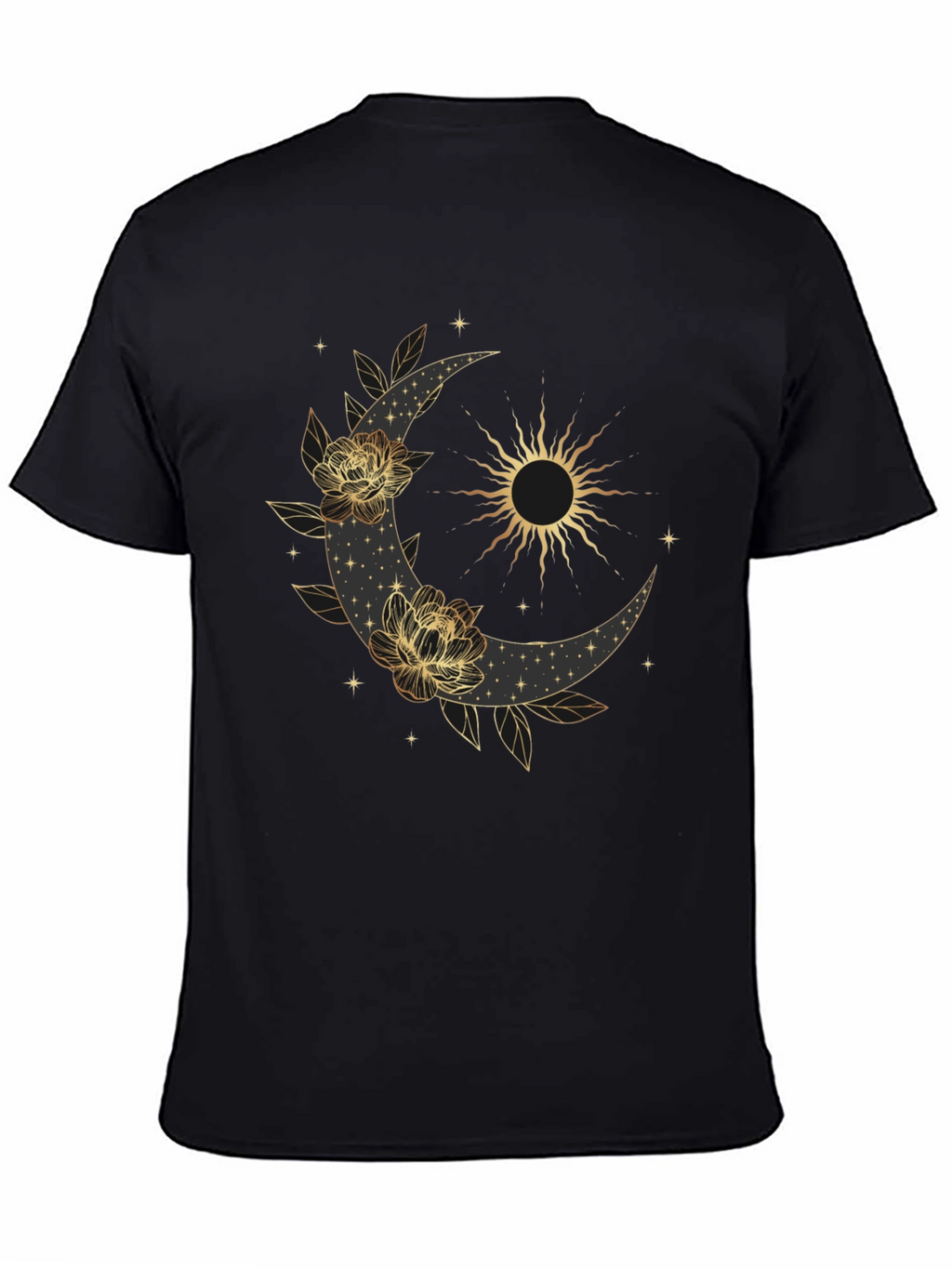 Celestial Moon & Sun Graphic Black T-Shirt
