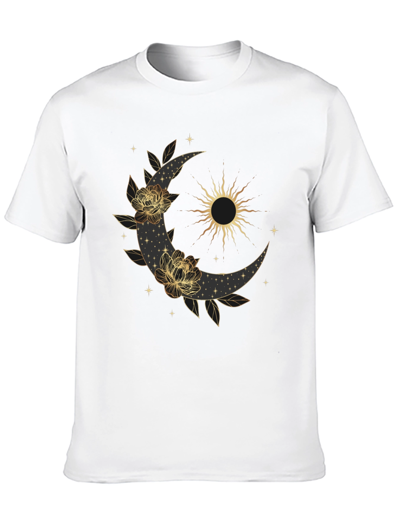 Celestial Moon & Sun Graphic Black T-Shirt