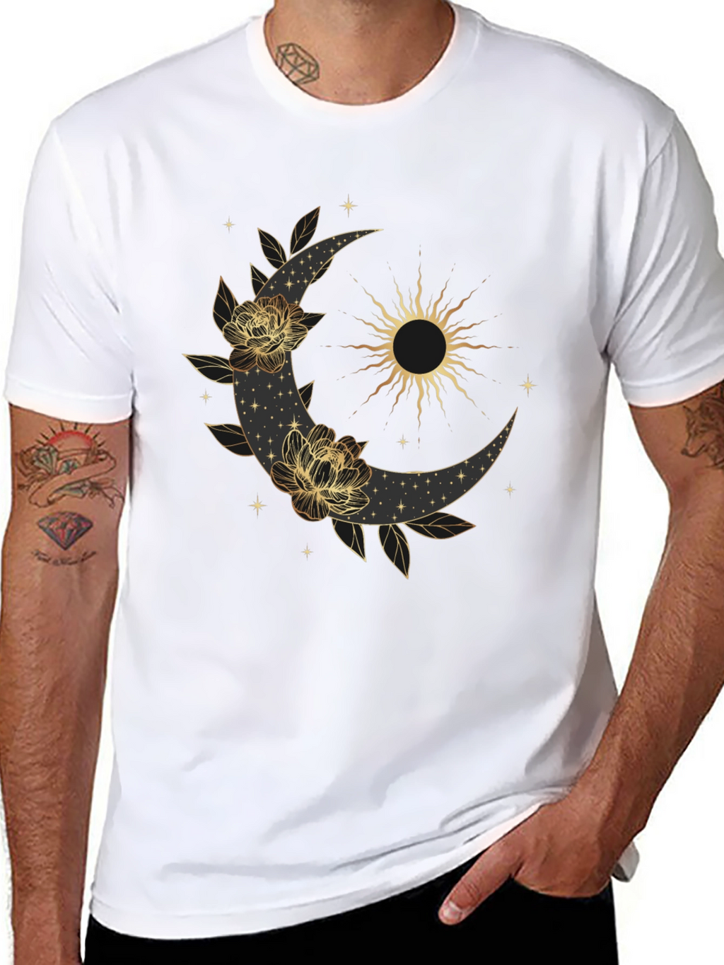 Celestial Moon & Sun Graphic Black T-Shirt