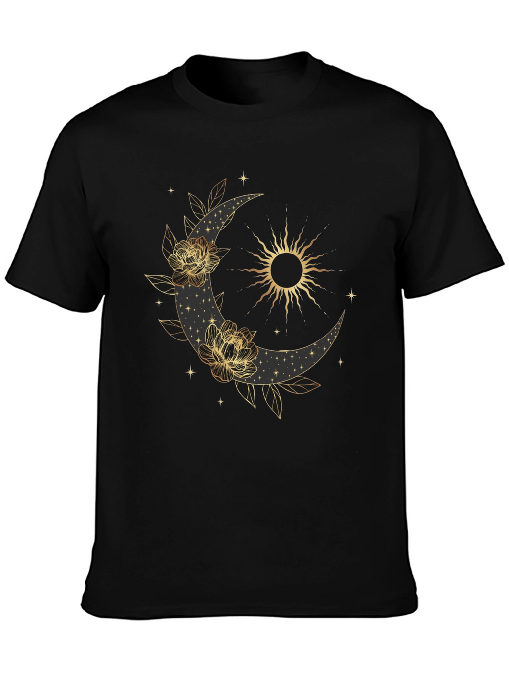 Celestial Moon & Sun Graphic Black T-Shirt