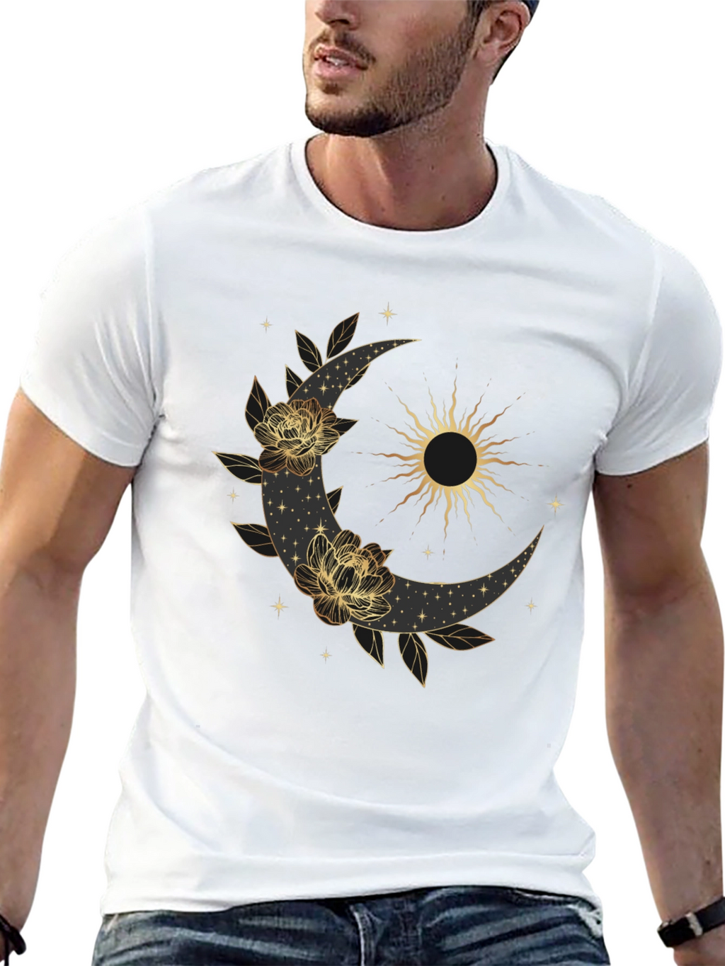 Celestial Moon & Sun Graphic Black T-Shirt