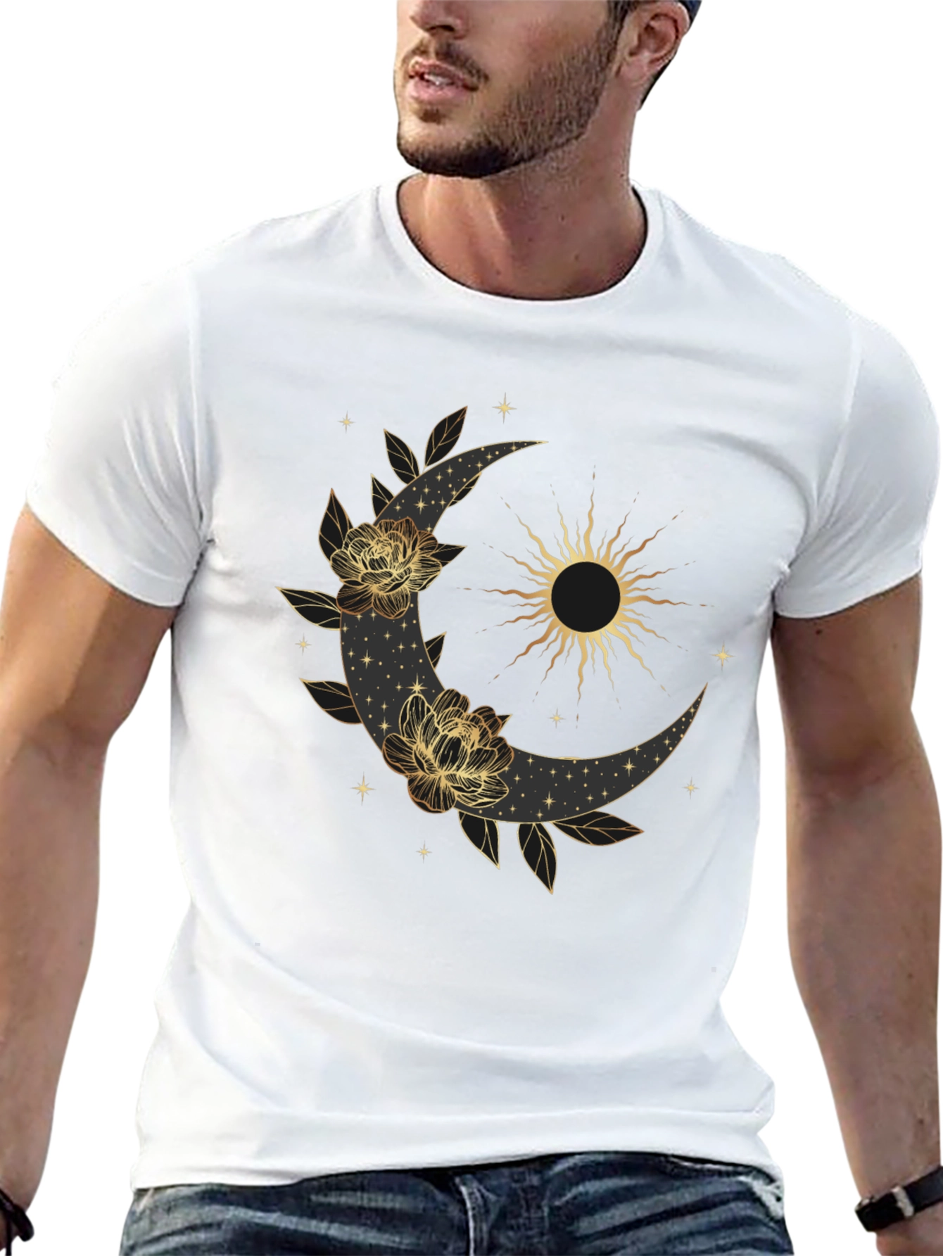 Celestial Moon & Sun Graphic Black T-Shirt