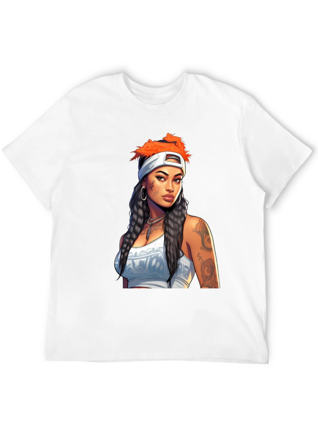 Black Tee with Tattooed Woman Graphic